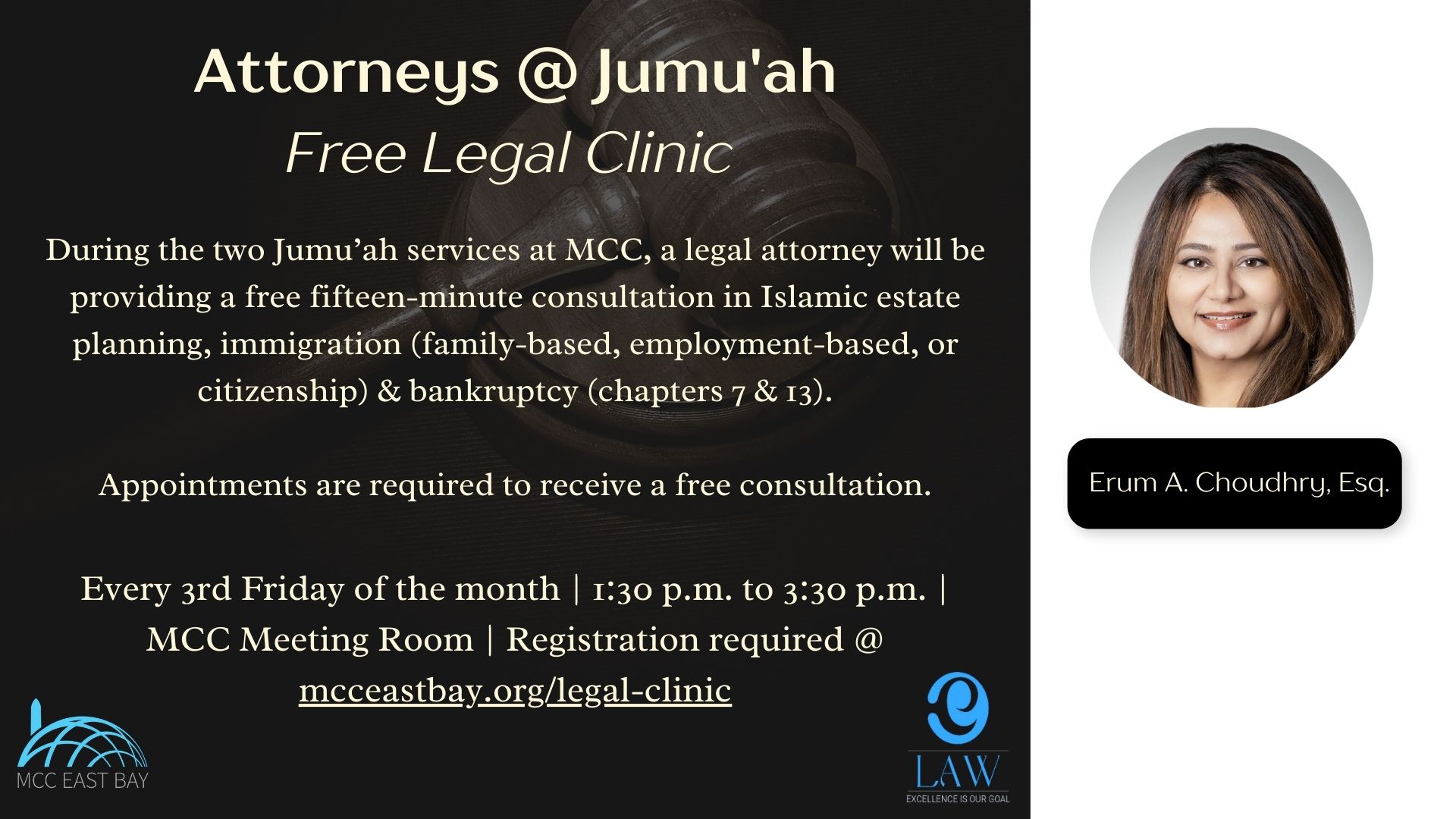 Free Legal Clinic: Attorneys @ Jumu'ah