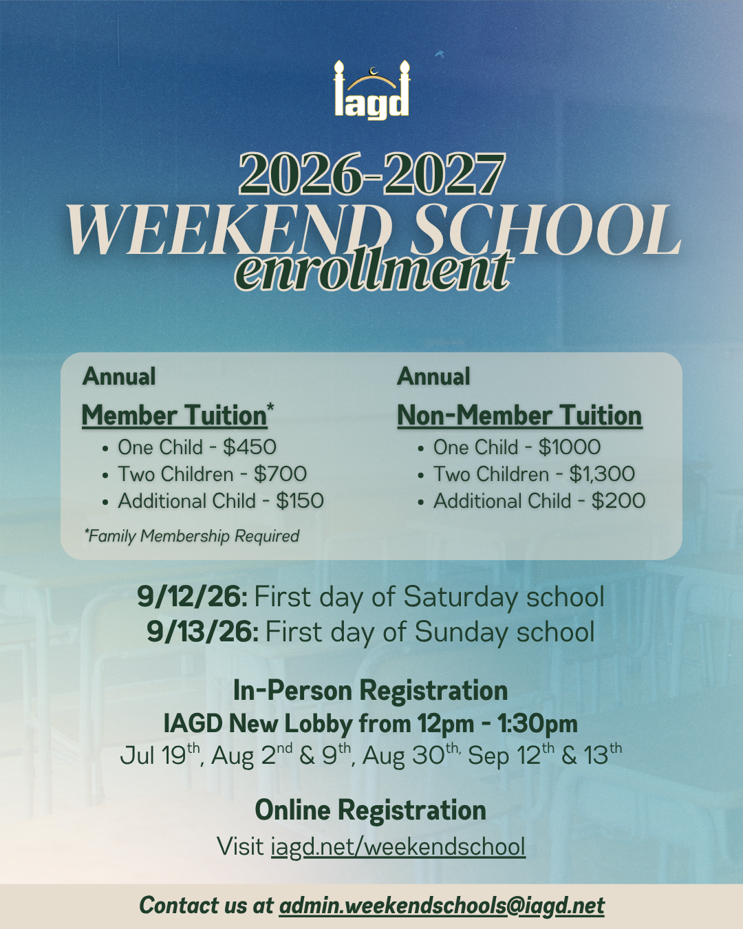 Weekend School Enrollment for 2026-2027