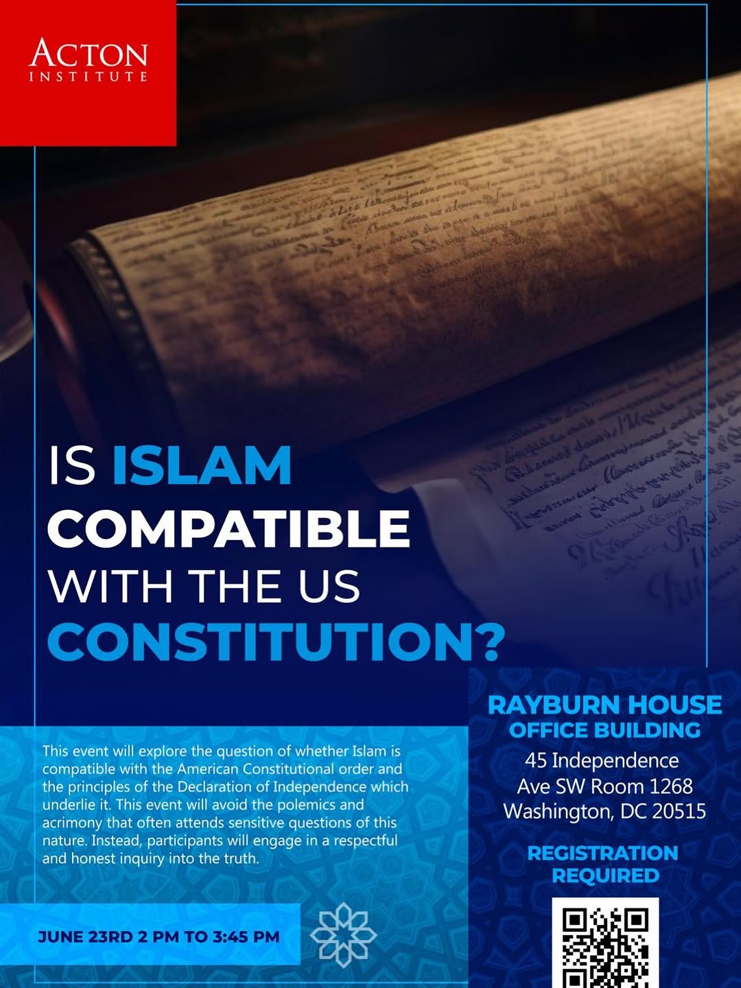 Register at https://www.eventbrite.com/e/is-islam-compatible-with-the-us-constit