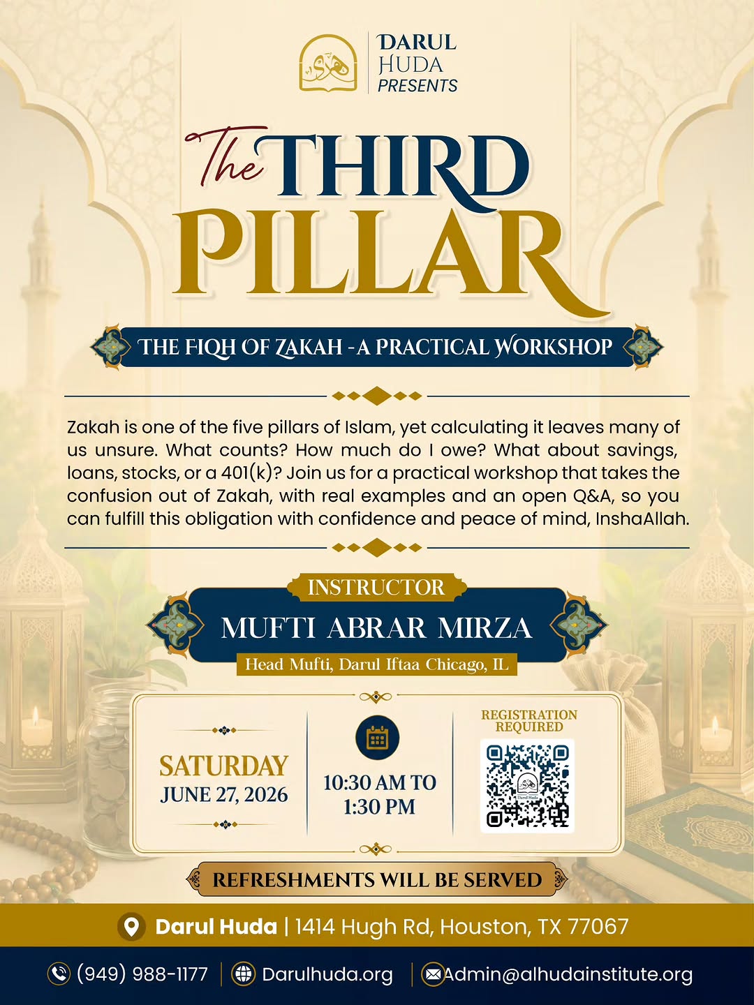 Darul Huda is honored to host Mufti Abrar Mirza for a practical workshop every M