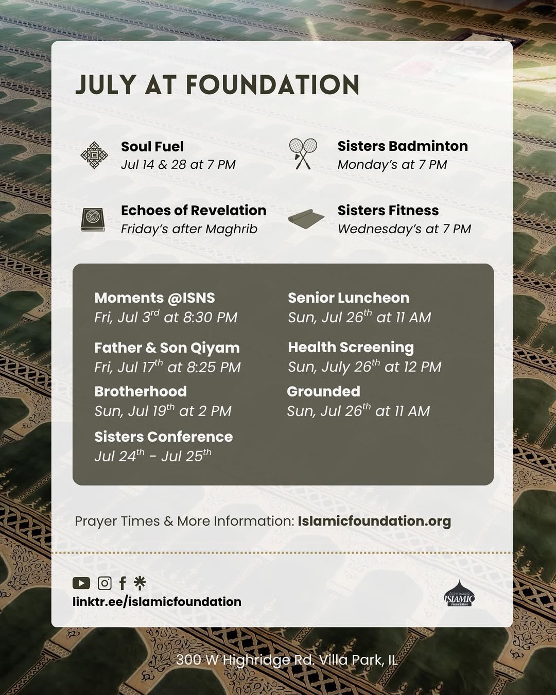 Take a look at our events at IF for this month!

Visit islamicfoundation.org for