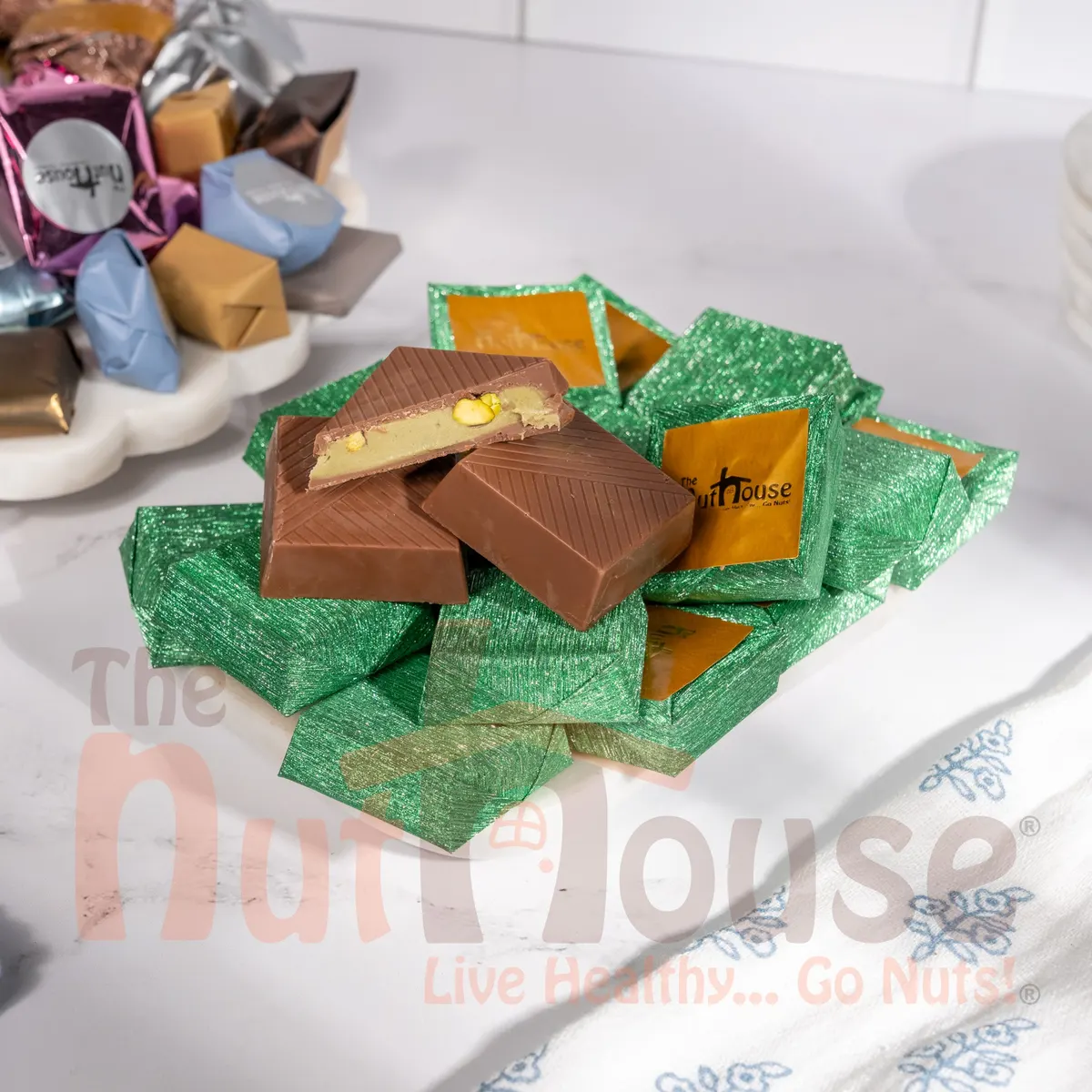 Sugar Free Milk Chocolate With Pistachio Cream And Pistachio Pieces