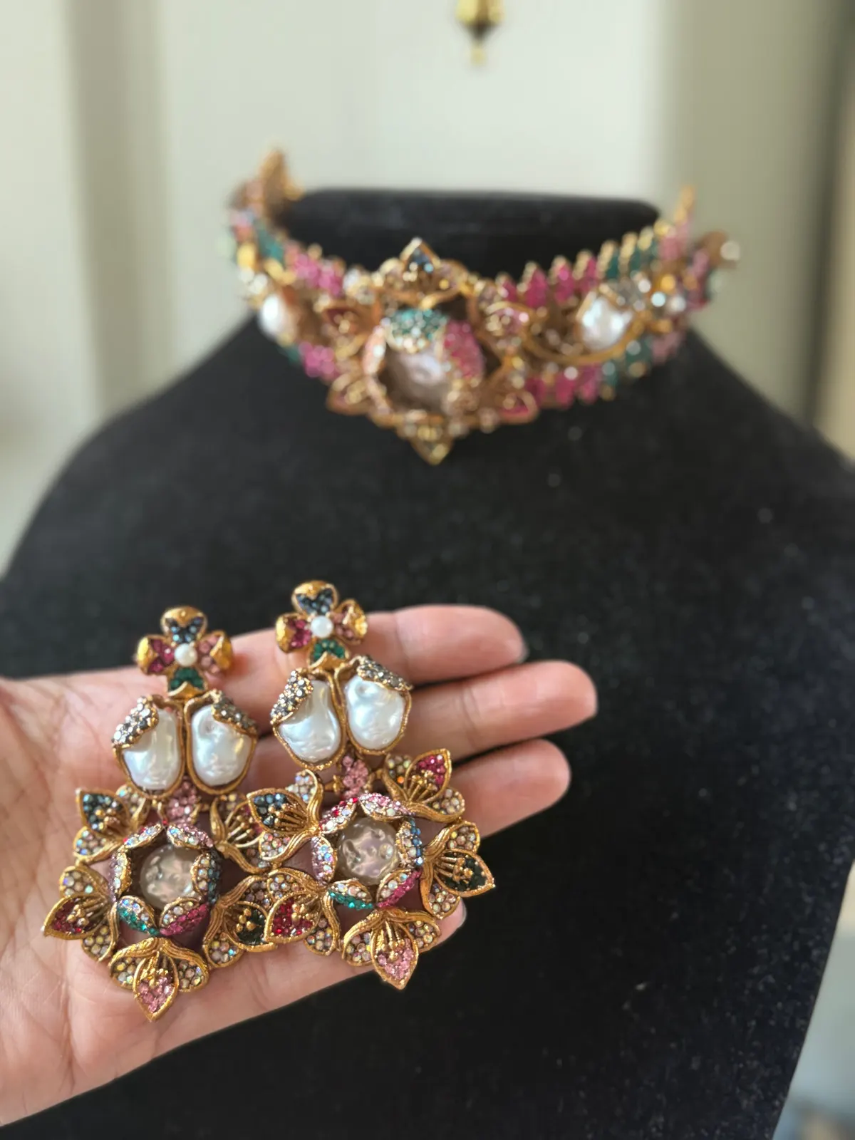 Mutli Colored Turkish Floral Choker set with earrings