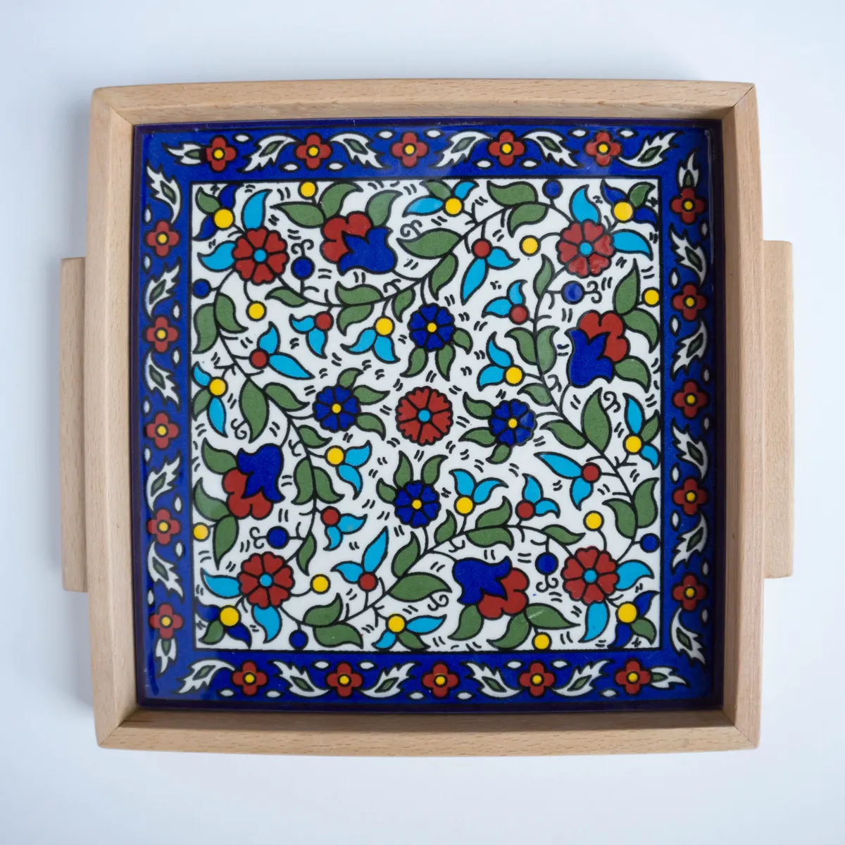 Hand Painted Khalili Ceramic Wood Tray Colorful