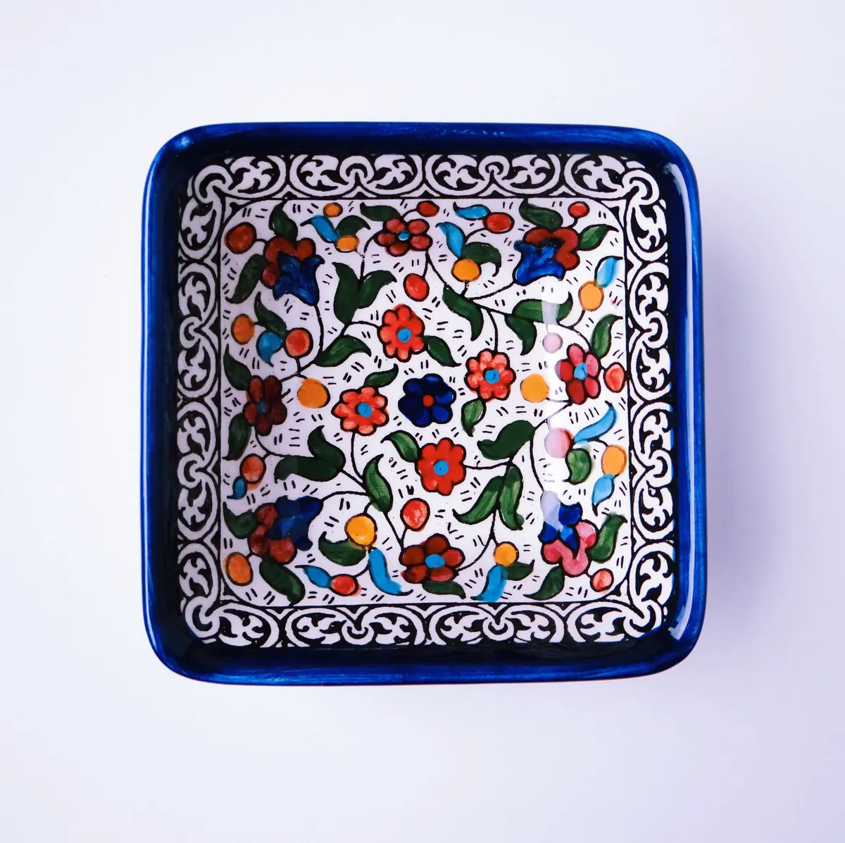 Hand Painted Khalili Deep Square Ceramic Bowl
