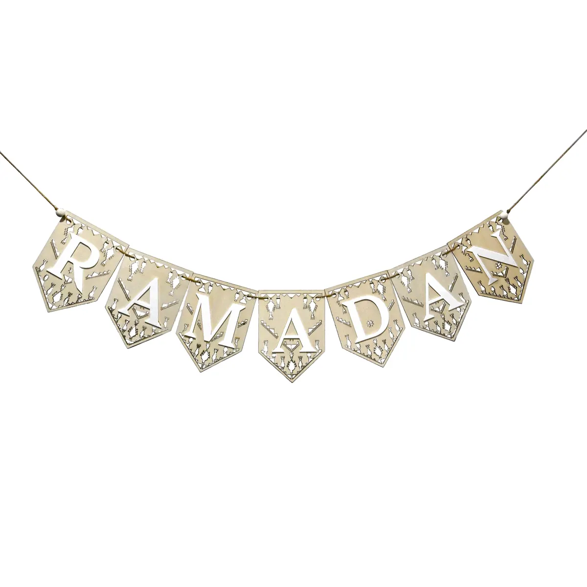 Wooden Tatreez Ramadan Bunting Banner