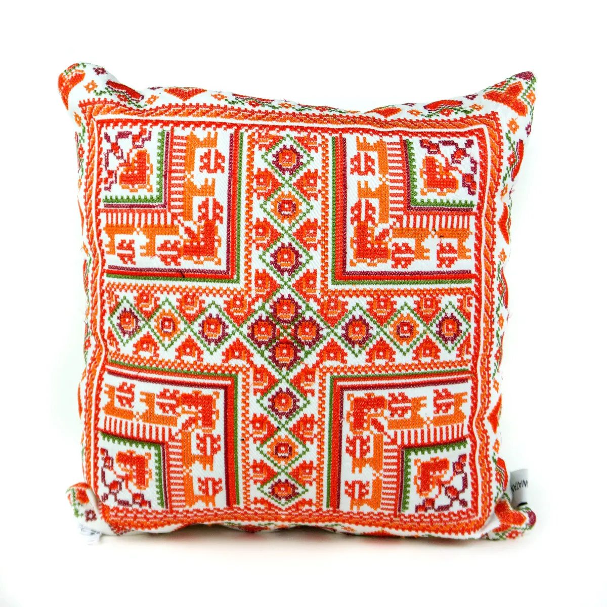 Palestinian Tatreez Hearts Pillow (Brown)