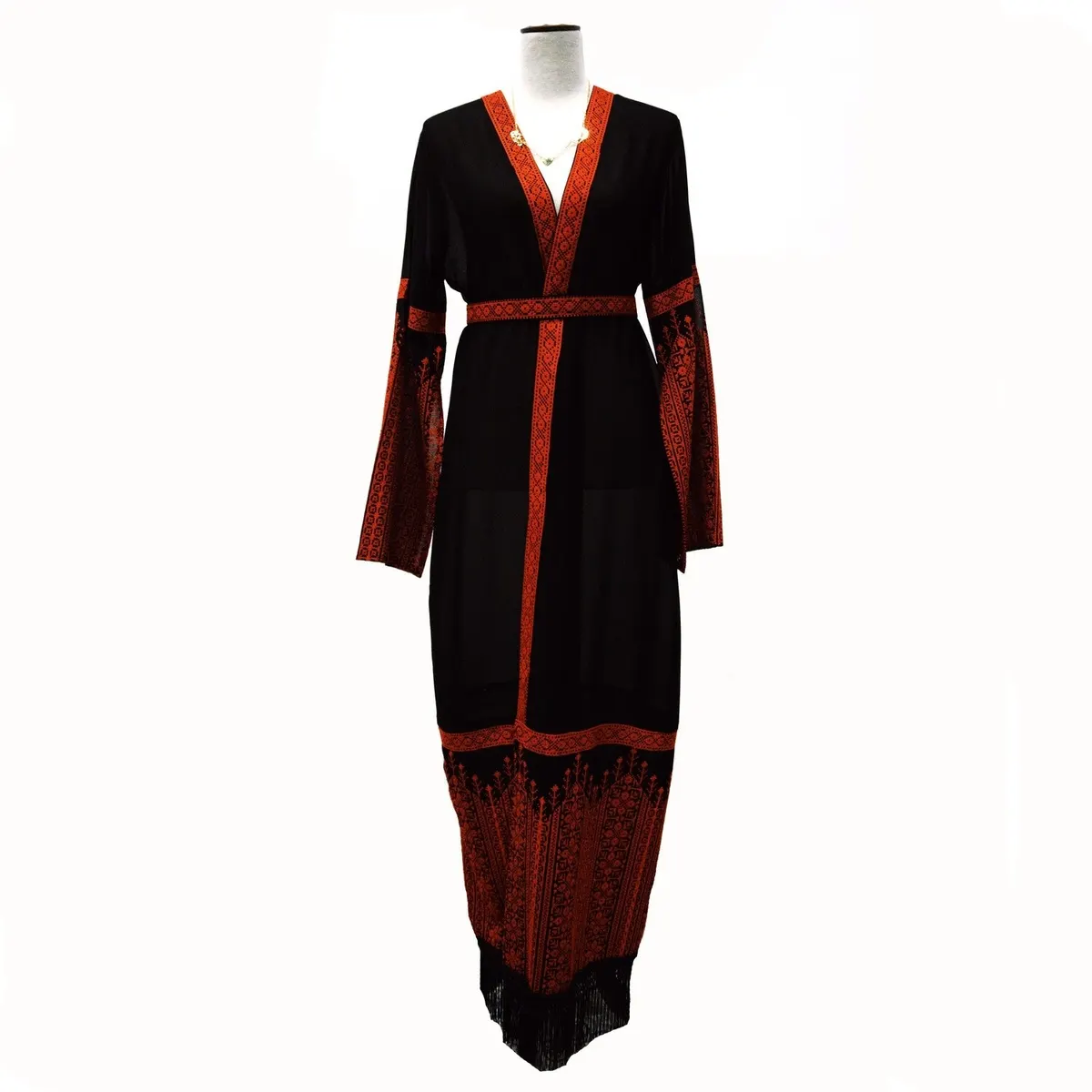 Classic Black Red Palestinian Tatreez Kimono