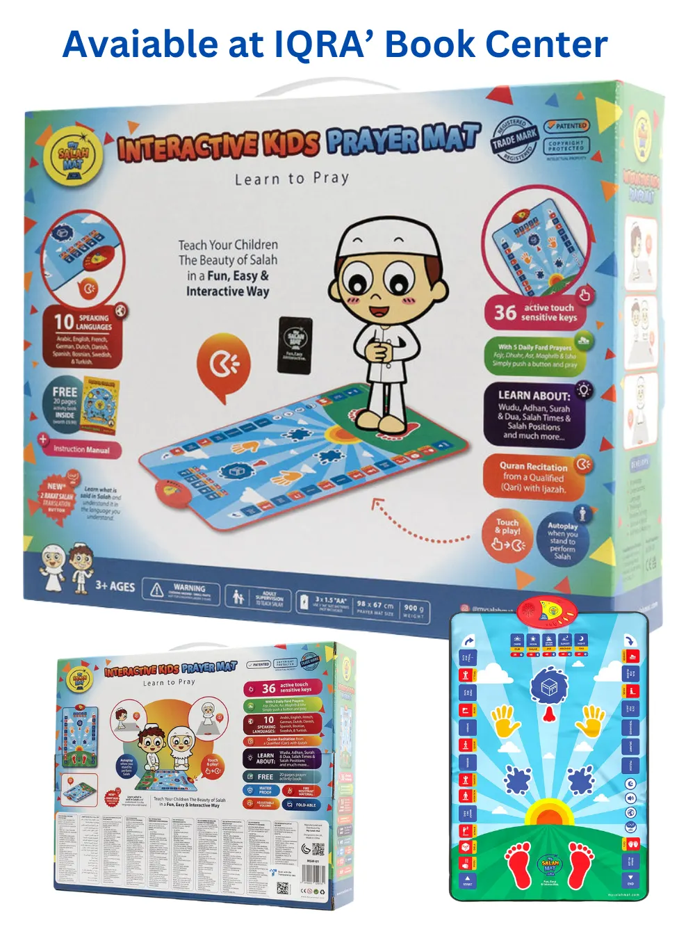 My Salah Mat for Kids-Smart Interactive Prayer Mat for Learning Salah, Surah, Wudu & Duas, 10 Languages, 25 Touch Keys (Blue)