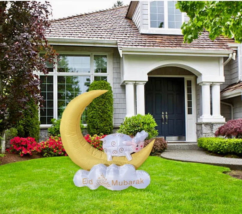 Inflatable Islamic 5ft Eid Mubarak Crescent And Lamb Ramadan Blow Up Yard Decorations For Home Holiday Party Indoor Outdoor Yard Garden Lawn Decor With Led Lights And Eid Mubarak Printed