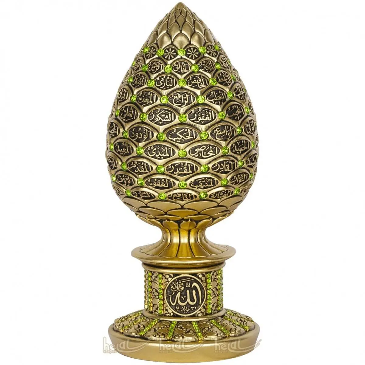 Islamic Table Decor Golden and Light Green Teardrop - 99 Names of Allah