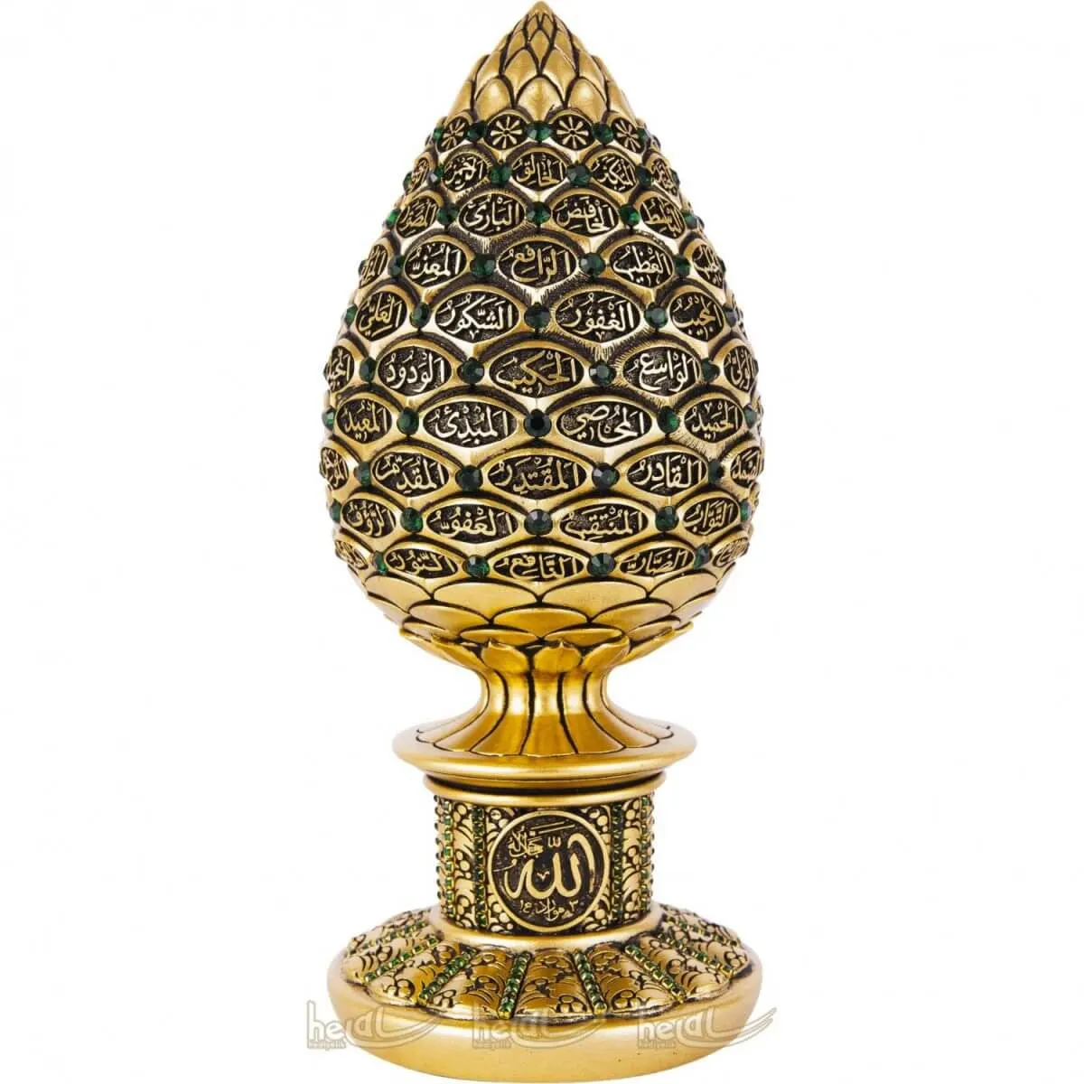 Islamic Table Decor Golden and Dark Green Teardrop - 99 Names of Allah