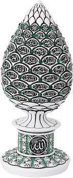 Islamic Table White and Dark Green Decor Teardrop Names of Allah