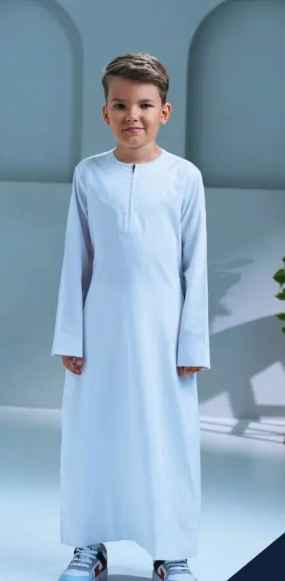 Kurvig Omani White Thobe for Kids