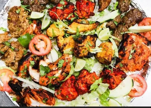 Chicken Seekh,Chicken Tikka W/Bone,Chicken Skewer,Beef Seekh,Lamb Chops ,Malai Tikka ,Beef Chapli Kabab ,Beef Bihari Boti ( Servings 6-8 )
