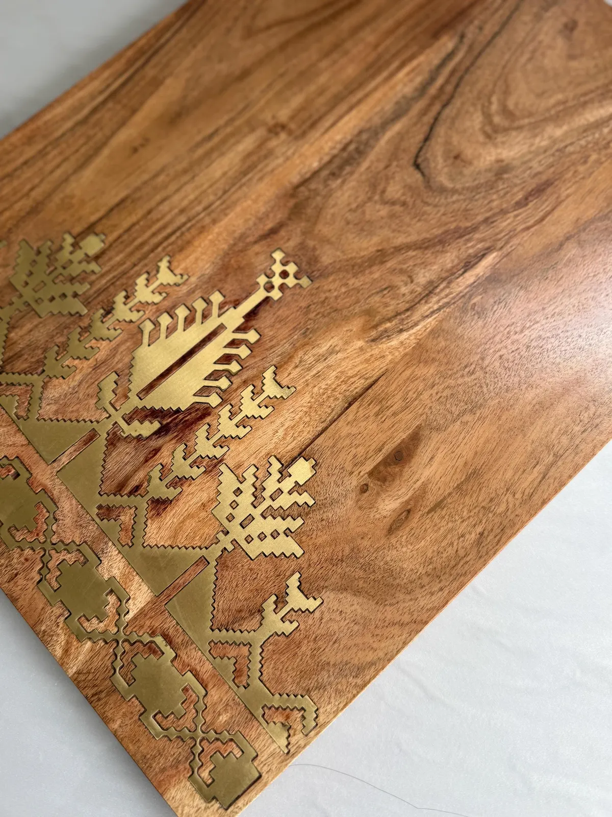 Charcuterie Cheese Tatreez Large Metal Engraved Cutting Board | Ramadan Eid Gift Table Decor