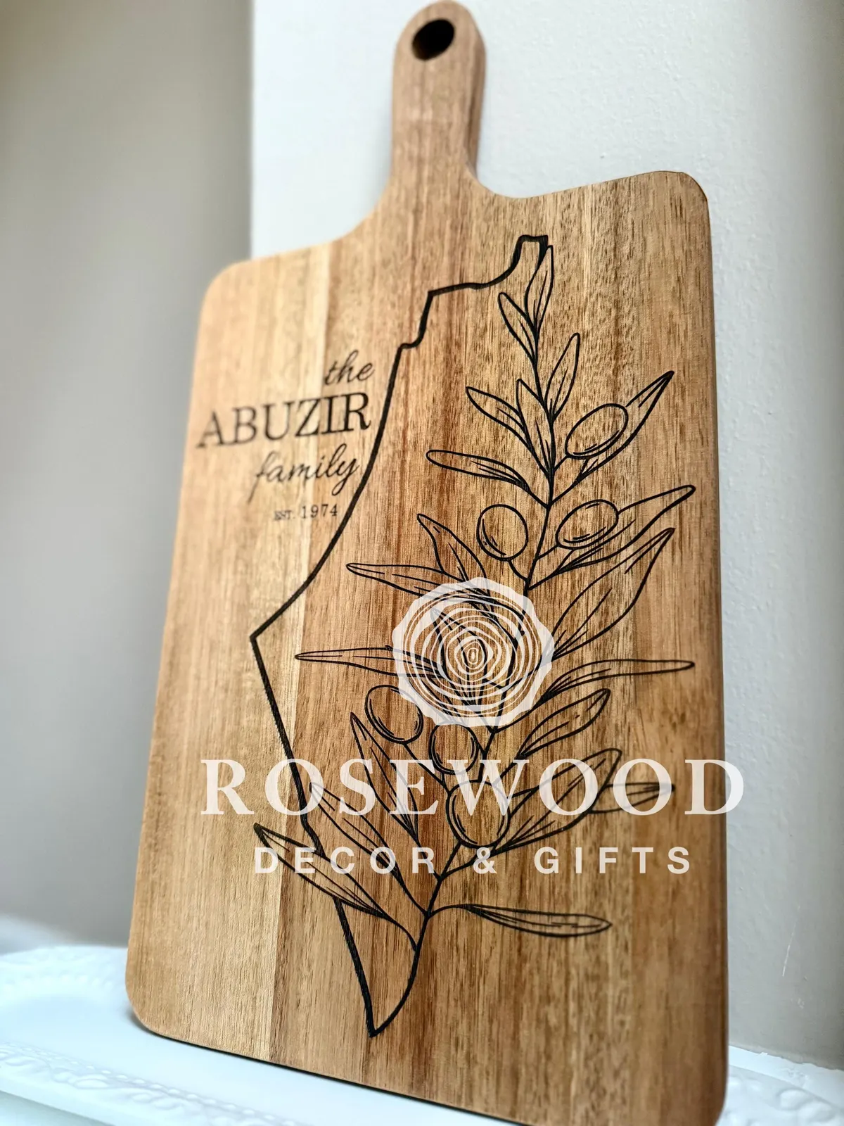 Personalized Palestine Olive Branch Large Engraved Cutting Board | Ramadan | Eid Table Decor -Islamic decor - Eid gift ramadan gift